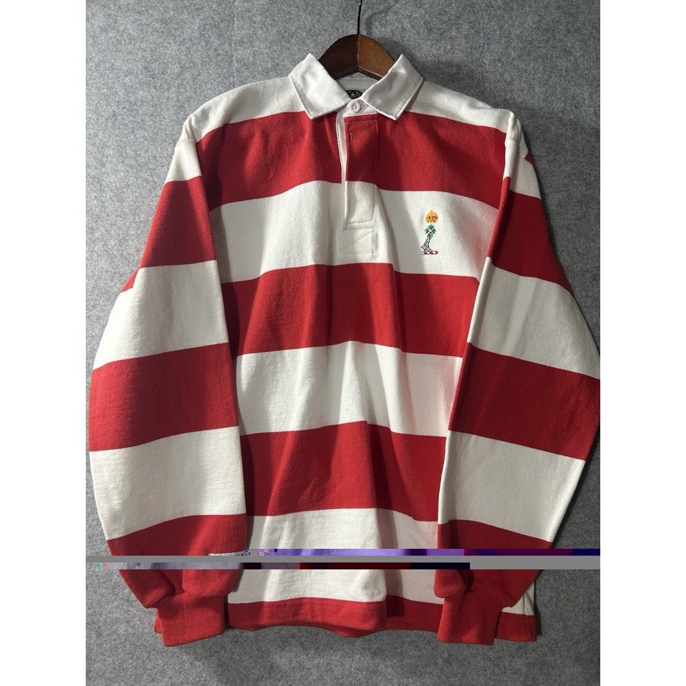Vintage Barbarian Rugby Concord Crew White Red Striped Embroidered Mens S 90s